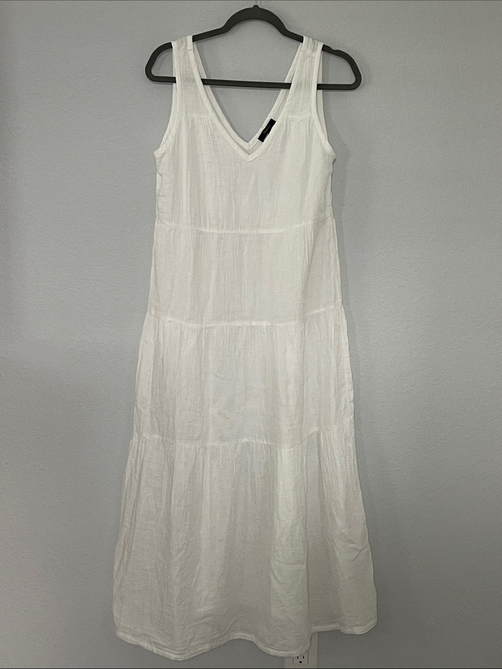 Quince White Organic Cotton Gauze Tiered Maxi Dress XS